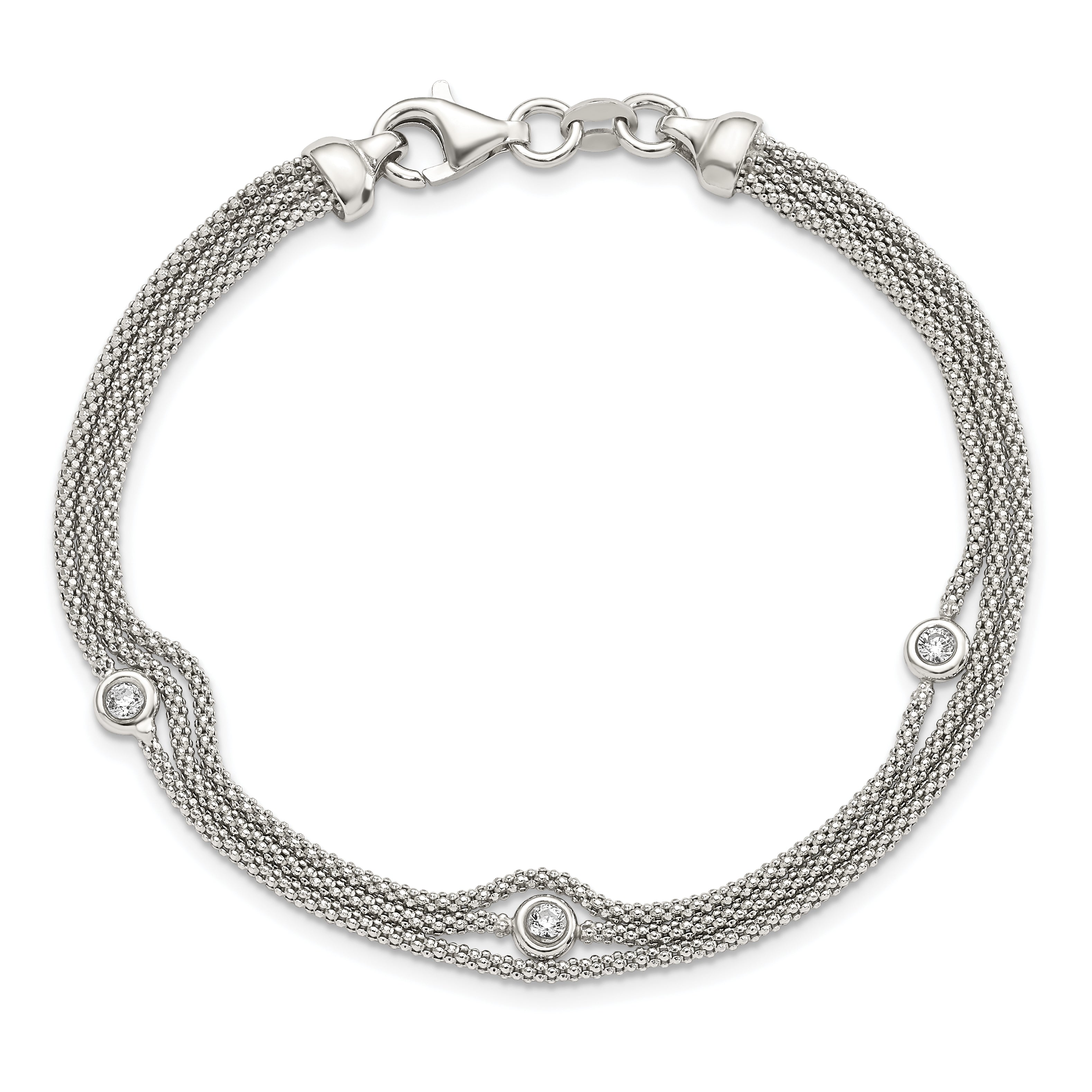 Sterling Silver Polished Multi Strand CZ Bracelet