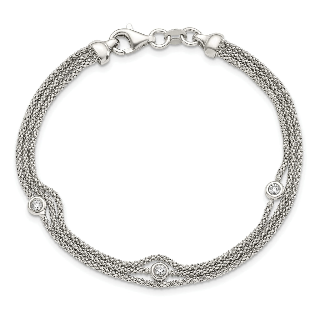 Multi-Strand Mesh Cubic Zirconia Bracelet in Sterling Silver, Textured, 7.5 Inch - Sophia Jewelers