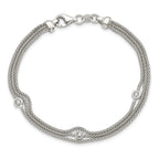 Multi-Strand Mesh Cubic Zirconia Bracelet in Sterling Silver, Textured, 7.5 Inch - Sophia Jewelers
