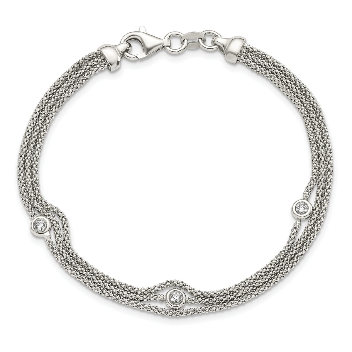Multi-Strand Mesh Cubic Zirconia Bracelet in Sterling Silver, Textured, 7.5 Inch - Sophia Jewelers