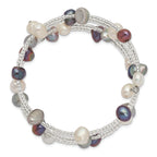 7-8mm Black, Grey and White Baroque Freshwater Cultured Pearl and Glass Beaded 3-row Warp Bracelet