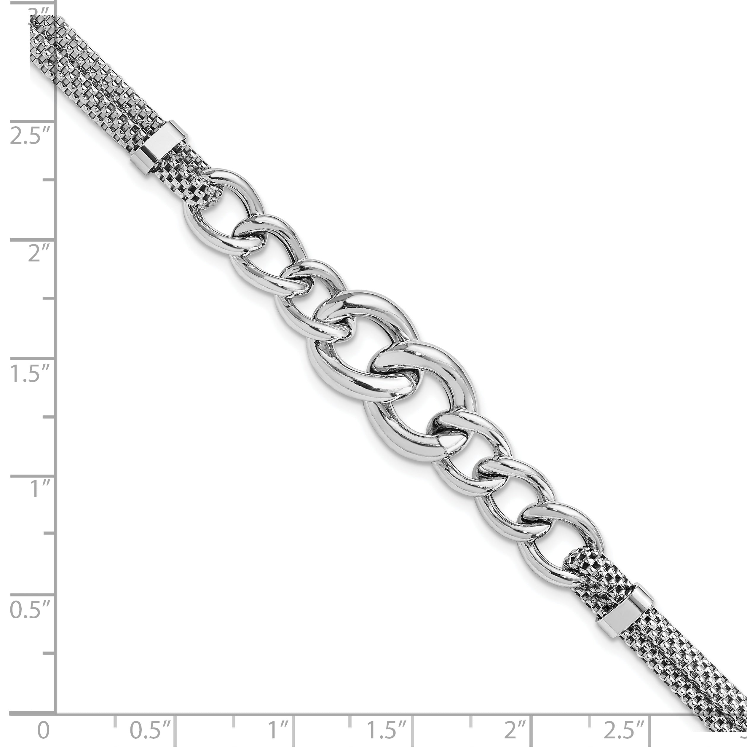 Sterling Silver Rhodium-plated Fancy Chain With 1in Ext. 2-strand Bracelet