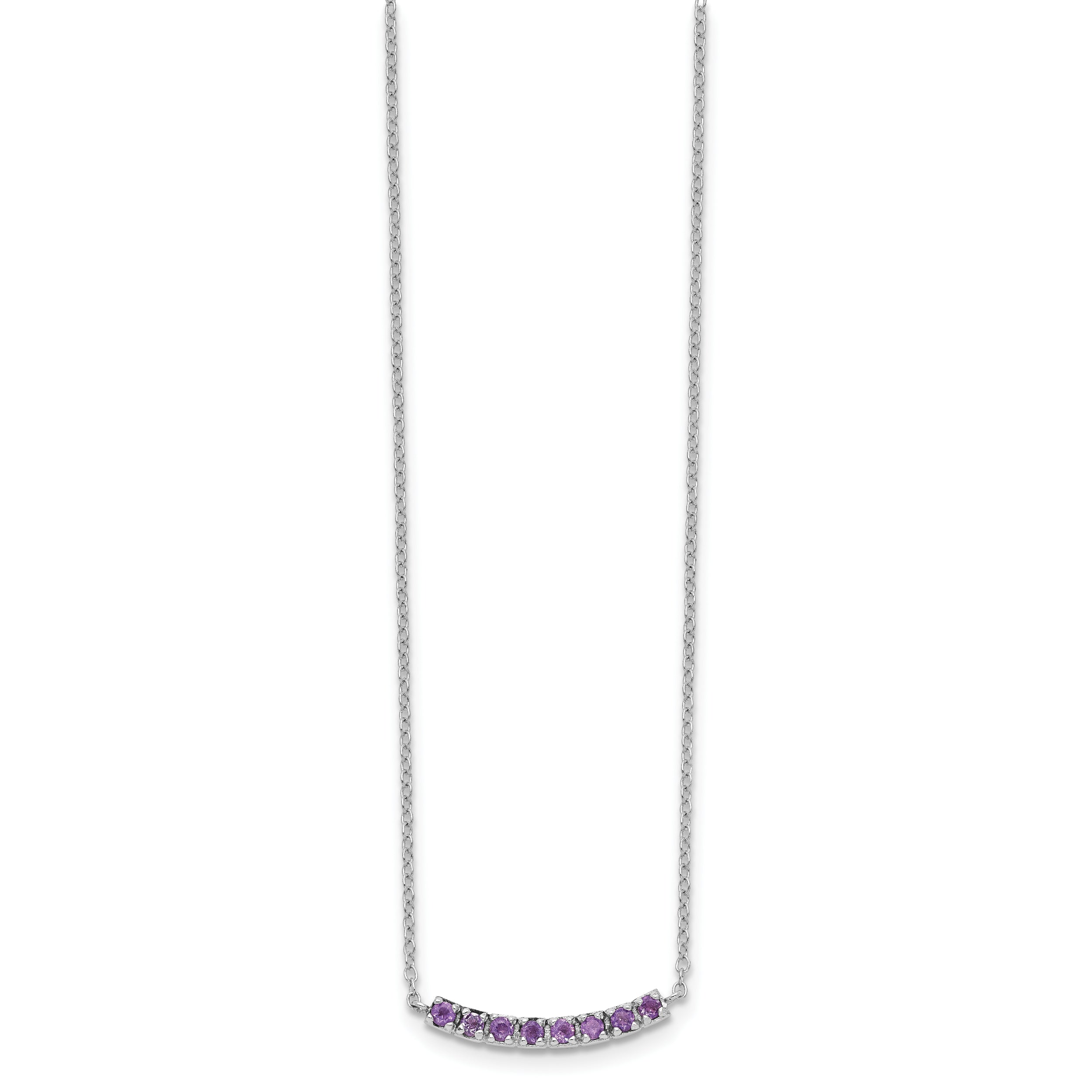 Sterling Silver Rhodium plated Amethyst Bar With 2in ext Necklace