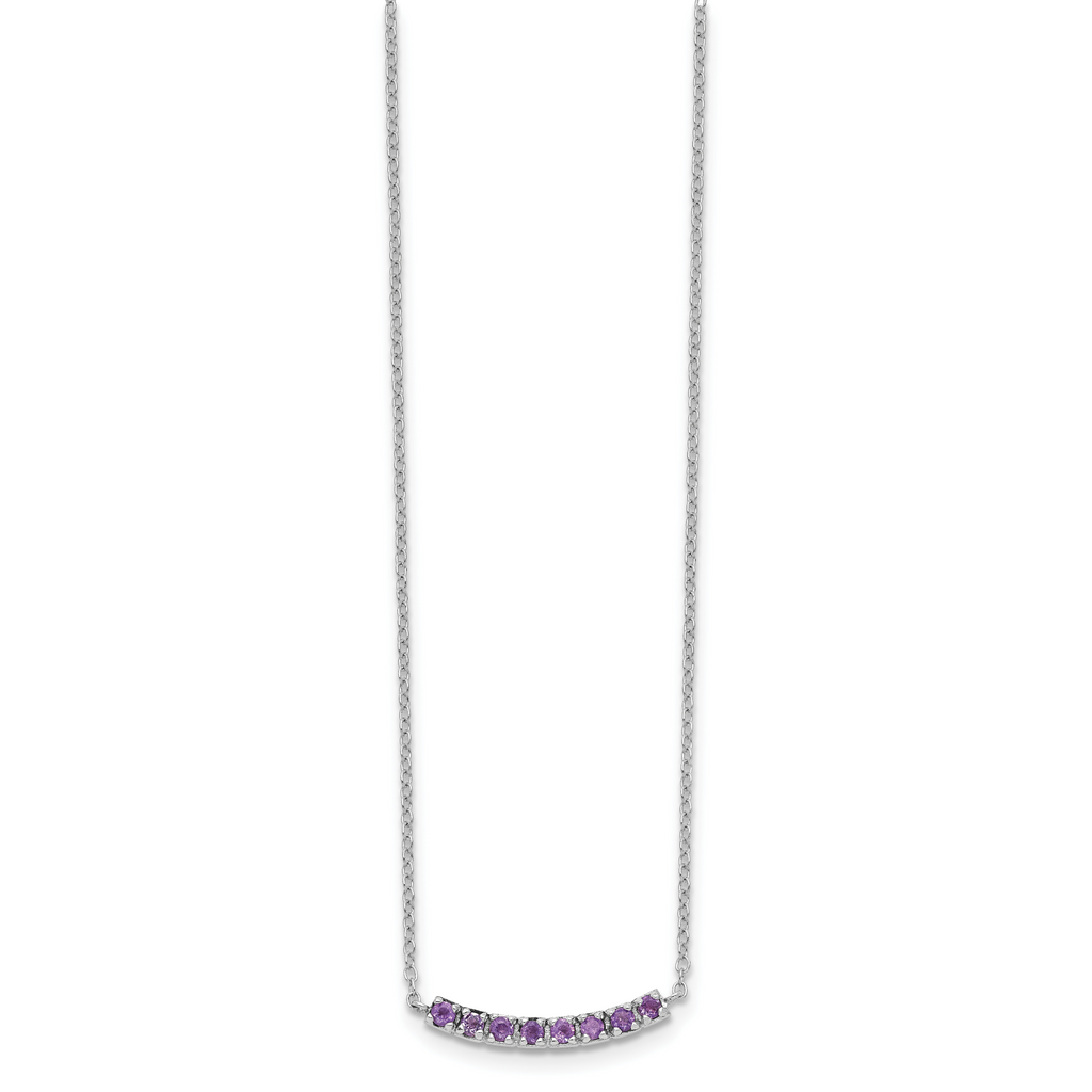 Sterling Silver Rhodium plated Amethyst Bar With 2in ext Necklace