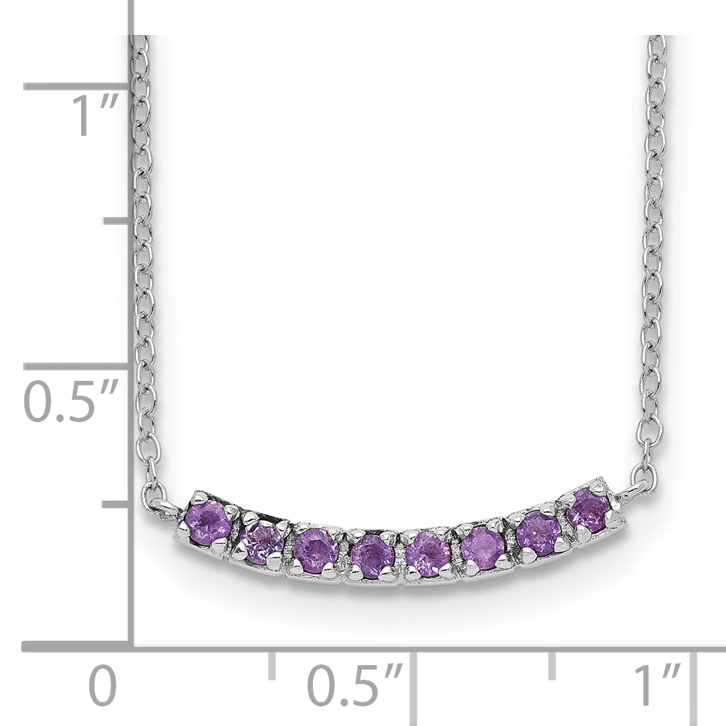 Sterling Silver Rhodium plated Amethyst Bar With 2in ext Necklace