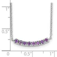 Sterling Silver Rhodium plated Amethyst Bar With 2in ext Necklace