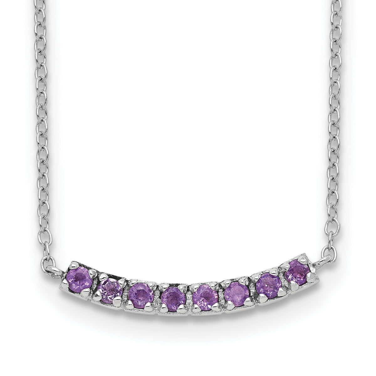 Sterling Silver Rhodium plated Amethyst Bar With 2in ext Necklace