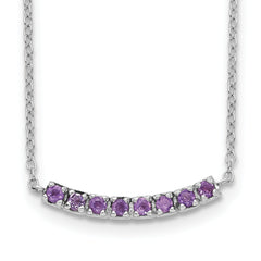 Sterling Silver Rhodium plated Amethyst Bar With 2in ext Necklace