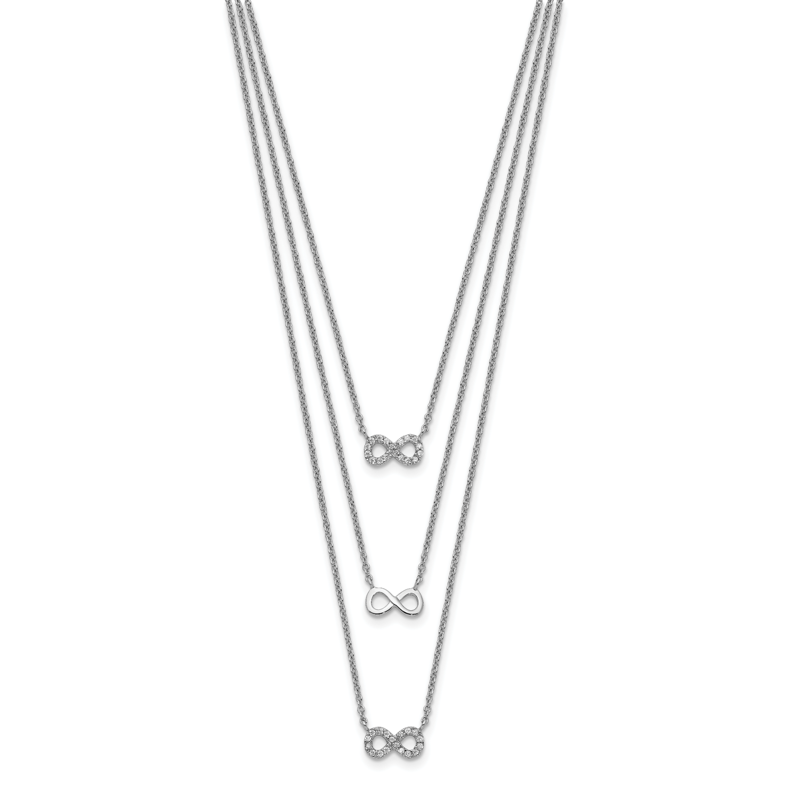 Sterling Silver Rhod-plated 3-Strand CZ Infinity With 2in ext. Necklace Secondary image