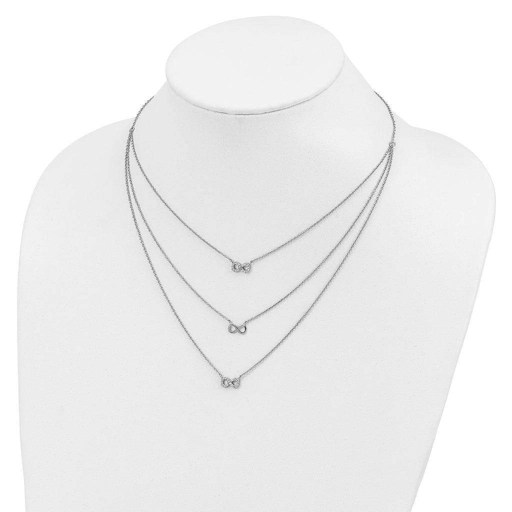Sterling Silver Rhod-plated 3-Strand CZ Infinity With 2in ext. Necklace