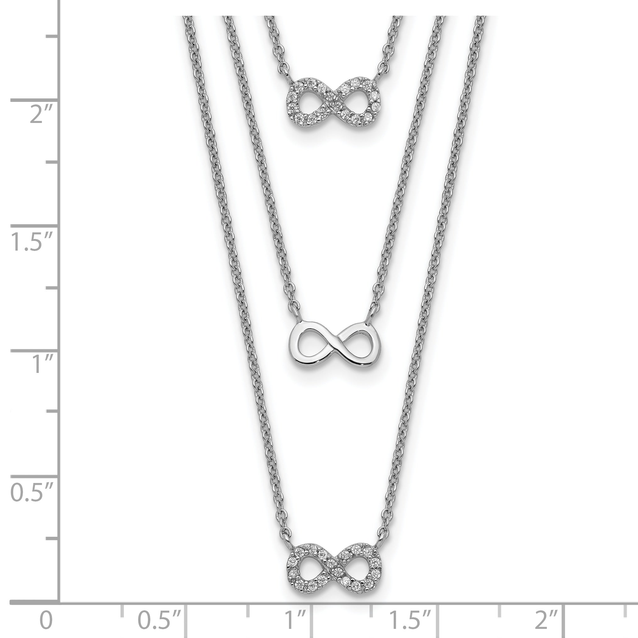 Sterling Silver Rhod-plated 3-Strand CZ Infinity With 2in ext. Necklace