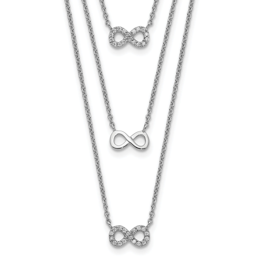 Sterling Silver Rhod-plated 3-Strand CZ Infinity With 2in ext. Necklace