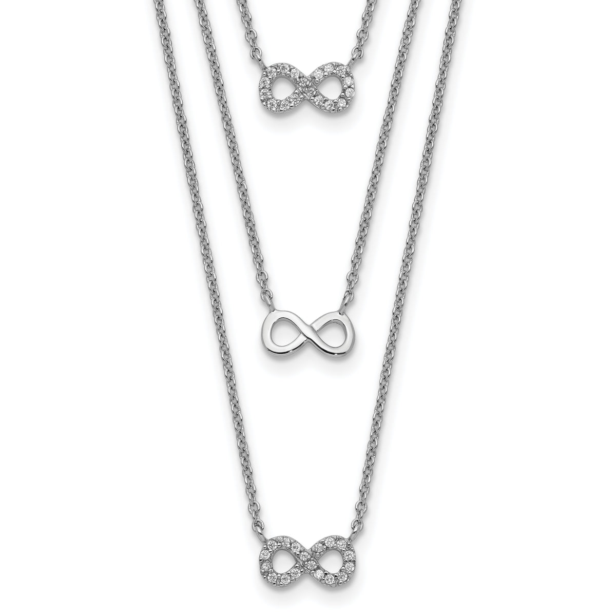 Sterling Silver Rhod-plated 3-Strand CZ Infinity With 2in ext. Necklace