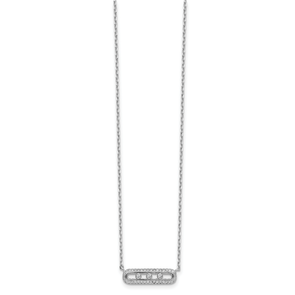 Sterling Silver Rhodium-plated CZ Bar With  2in ext. Necklace