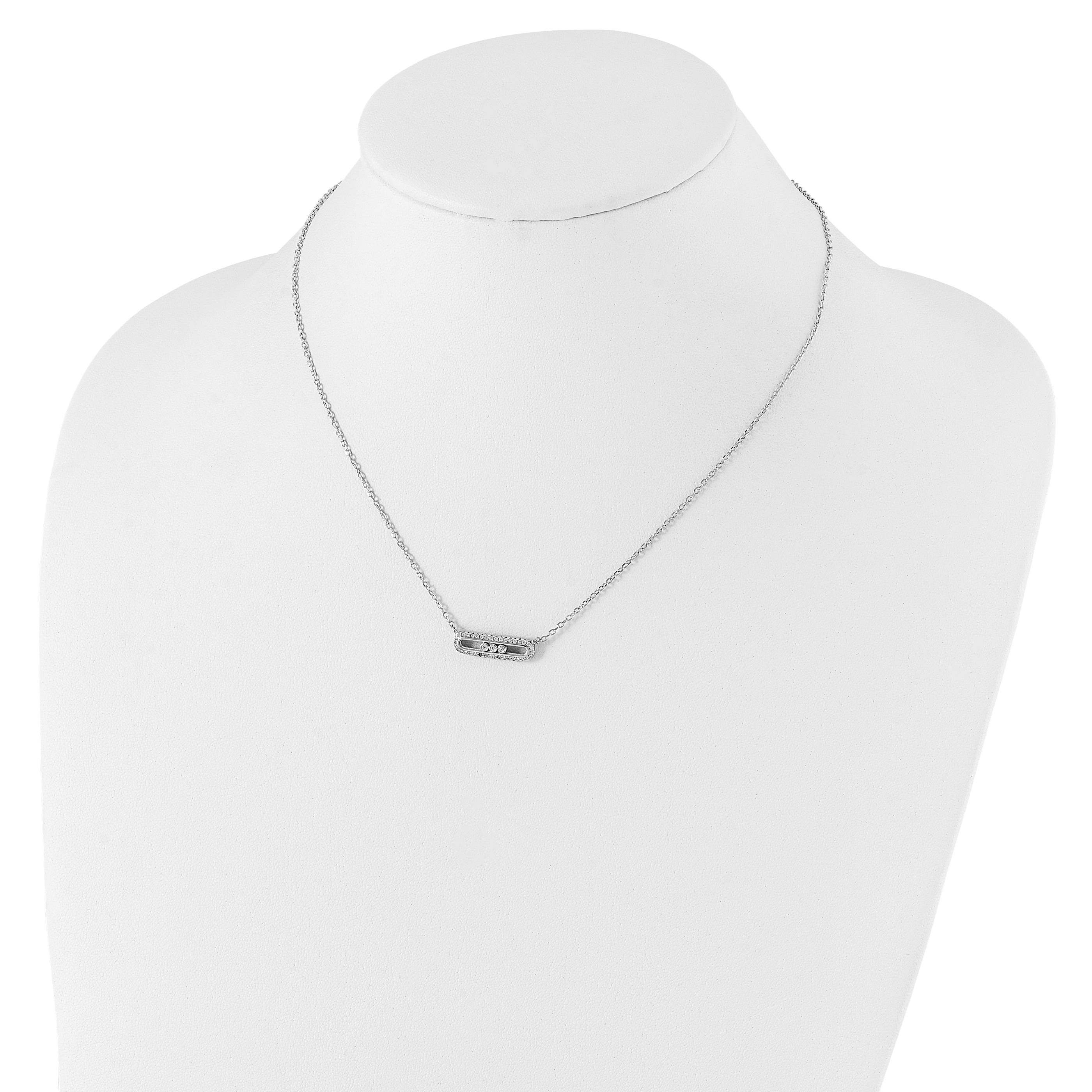 Sterling Silver Rhodium-plated CZ Bar With  2in ext. Necklace