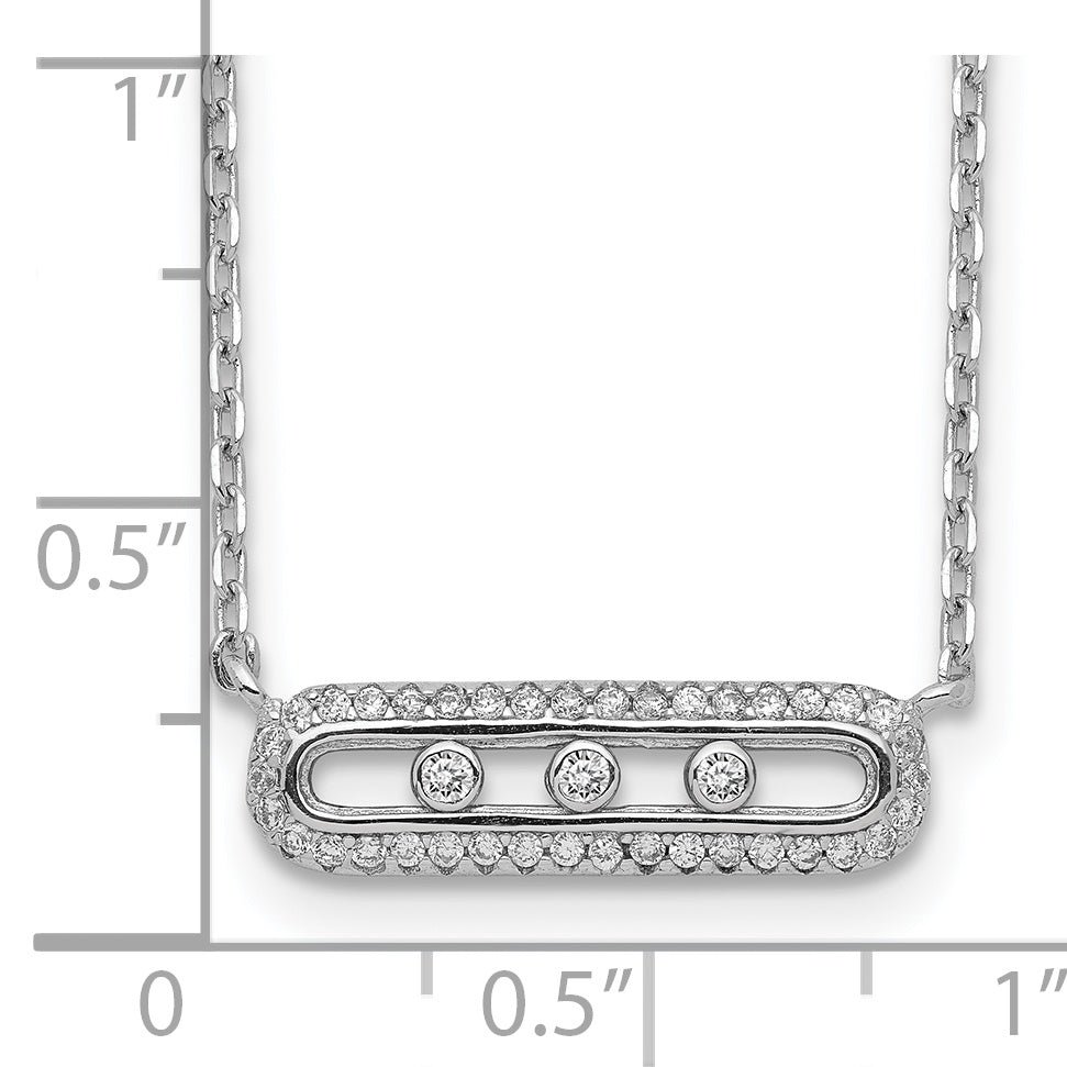 Sterling Silver Rhodium-plated CZ Bar With  2in ext. Necklace