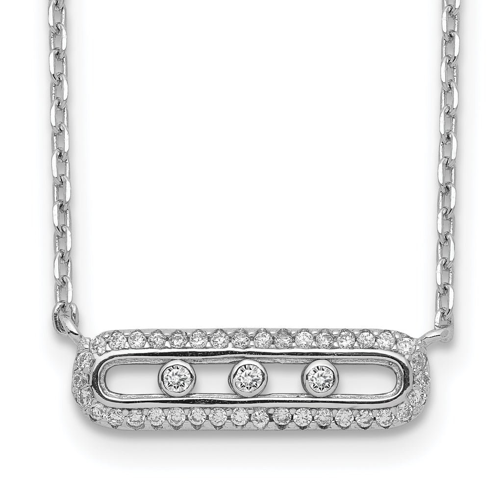 Sterling Silver Rhodium-plated CZ Bar With  2in ext. Necklace