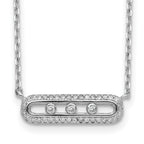 Sterling Silver Rhodium-plated CZ Bar With  2in ext. Necklace