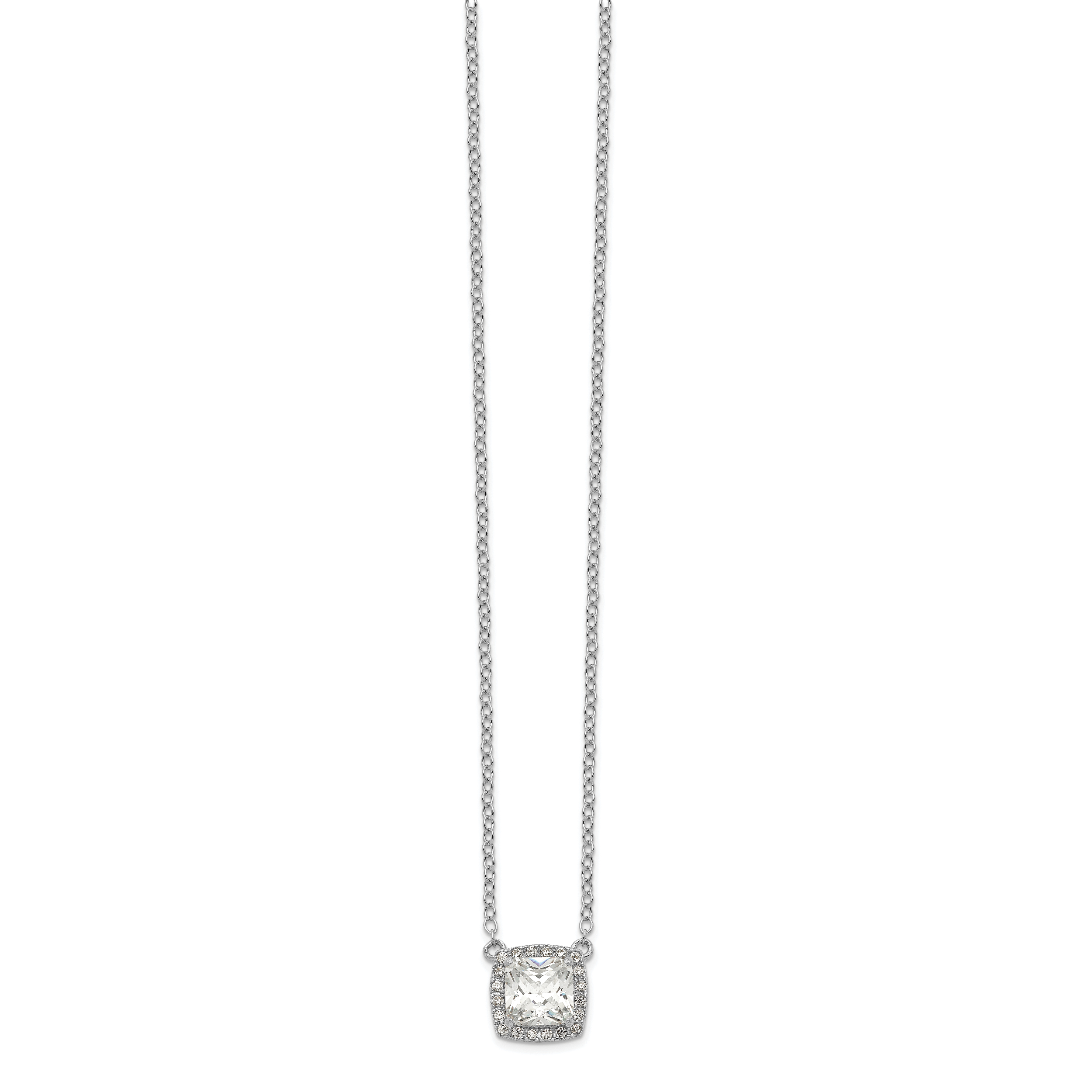 Sterling Silver Rhodium-plated Square CZ Halo With 1in ext Necklace