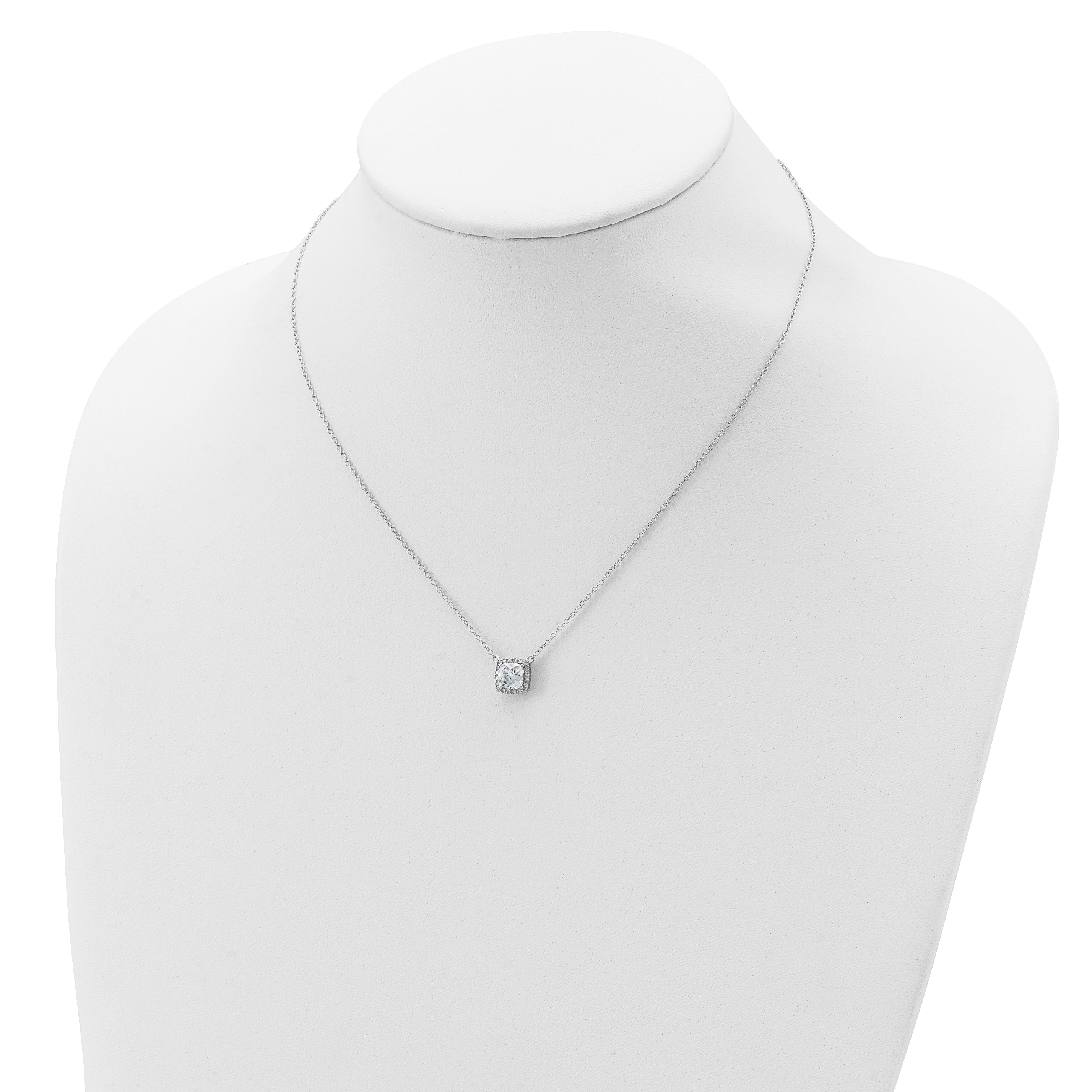 Sterling Silver Rhodium-plated Square CZ Halo With 1in ext Necklace