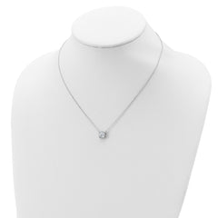 Sterling Silver Rhodium-plated Square CZ Halo With 1in ext Necklace