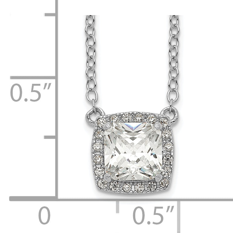 Sterling Silver Rhodium-plated Square CZ Halo With 1in ext Necklace