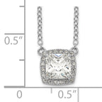 Sterling Silver Rhodium-plated Square CZ Halo With 1in ext Necklace