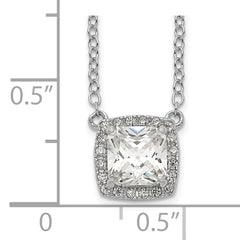 Sterling Silver Rhodium-plated Square CZ Halo With 1in ext Necklace