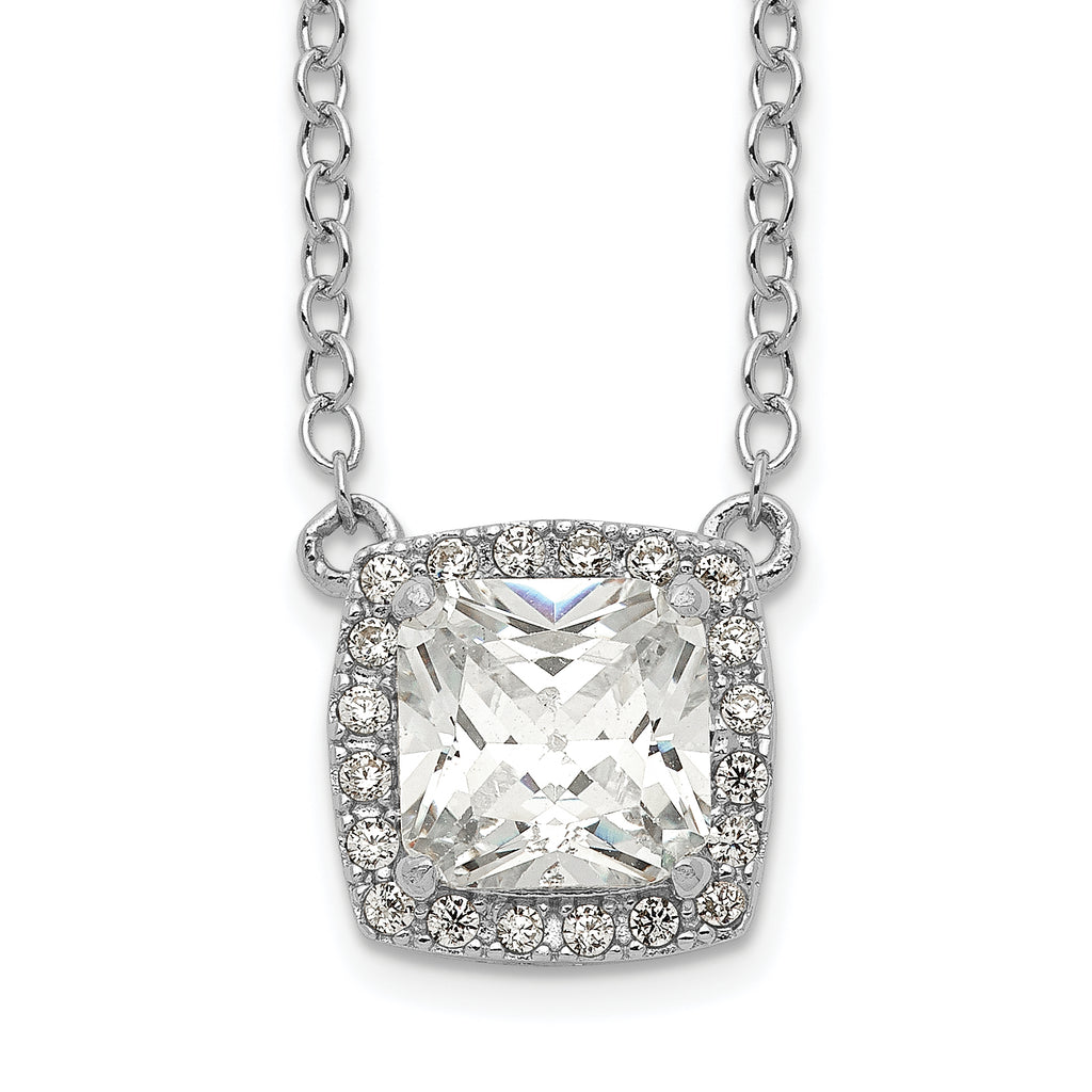 Sterling Silver Rhodium-plated Square CZ Halo With 1in ext Necklace