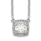 Sterling Silver Rhodium-plated Square CZ Halo With 1in ext Necklace