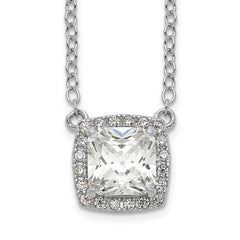Sterling Silver Rhodium-plated Square CZ Halo With 1in ext Necklace