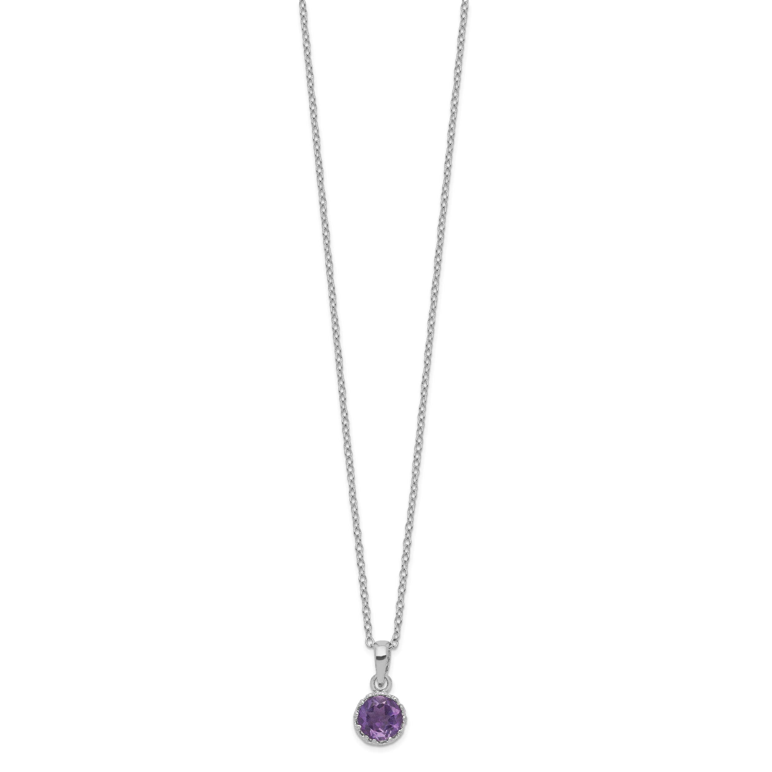 Sterling Silver Rhodium-plated 7mm Round Amethyst Necklace Secondary image