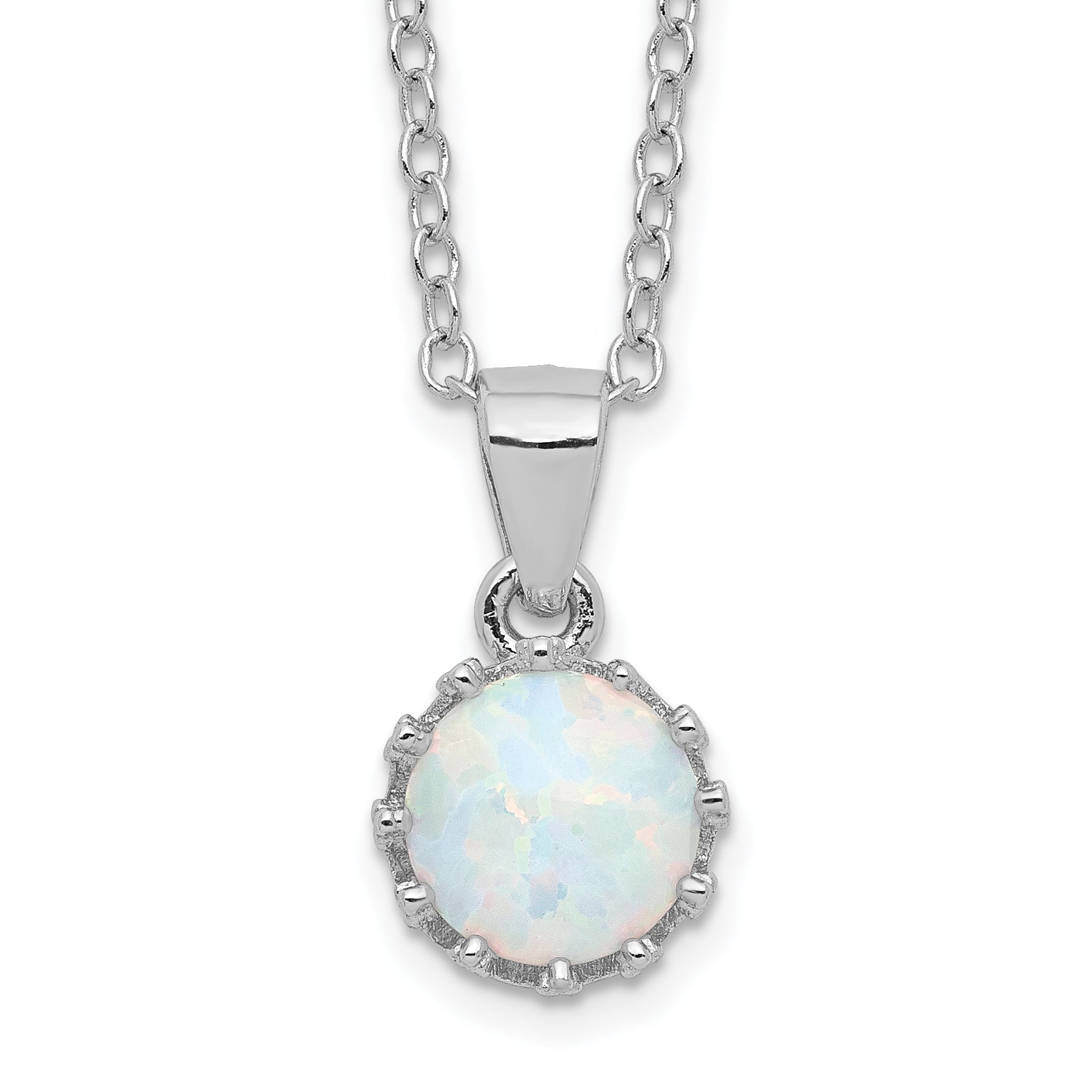 Sterling Silver Rhodium-plated Polished Created Opal Necklace Main image