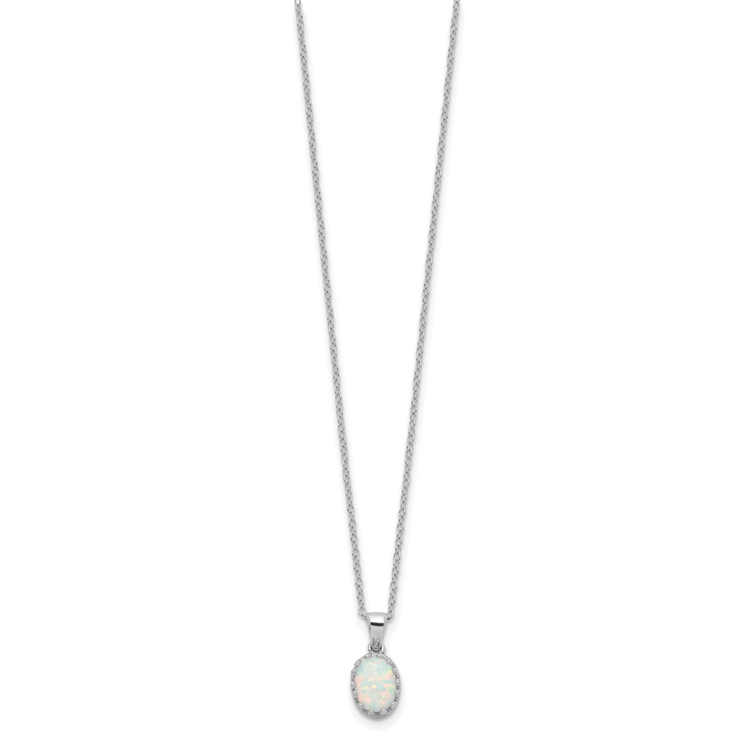 Sterling Silver Rhodium-plated Polish Oval Created Opal Necklace