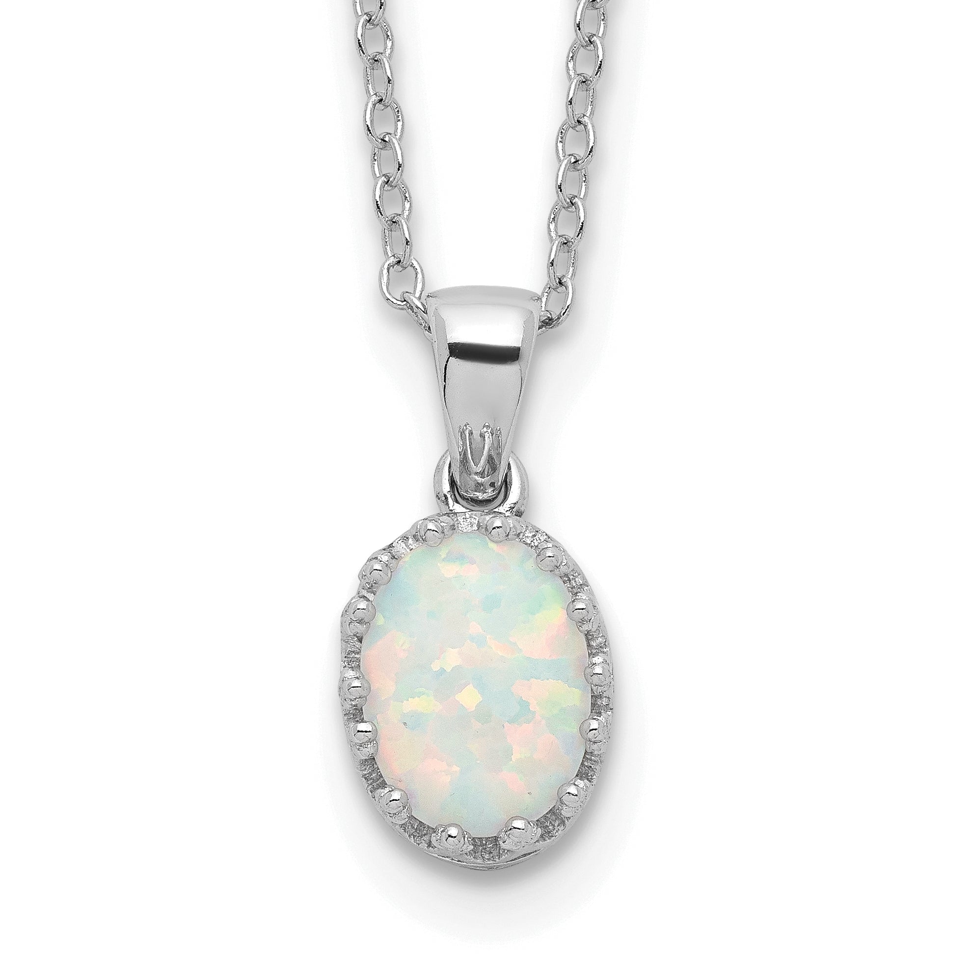 Sterling Silver Rhodium-plated Polish Oval Created Opal Necklace Main image
