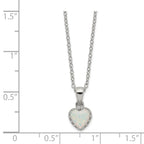 Sterling Silver Rhodium-plated Polish Heart Created Opal Necklace