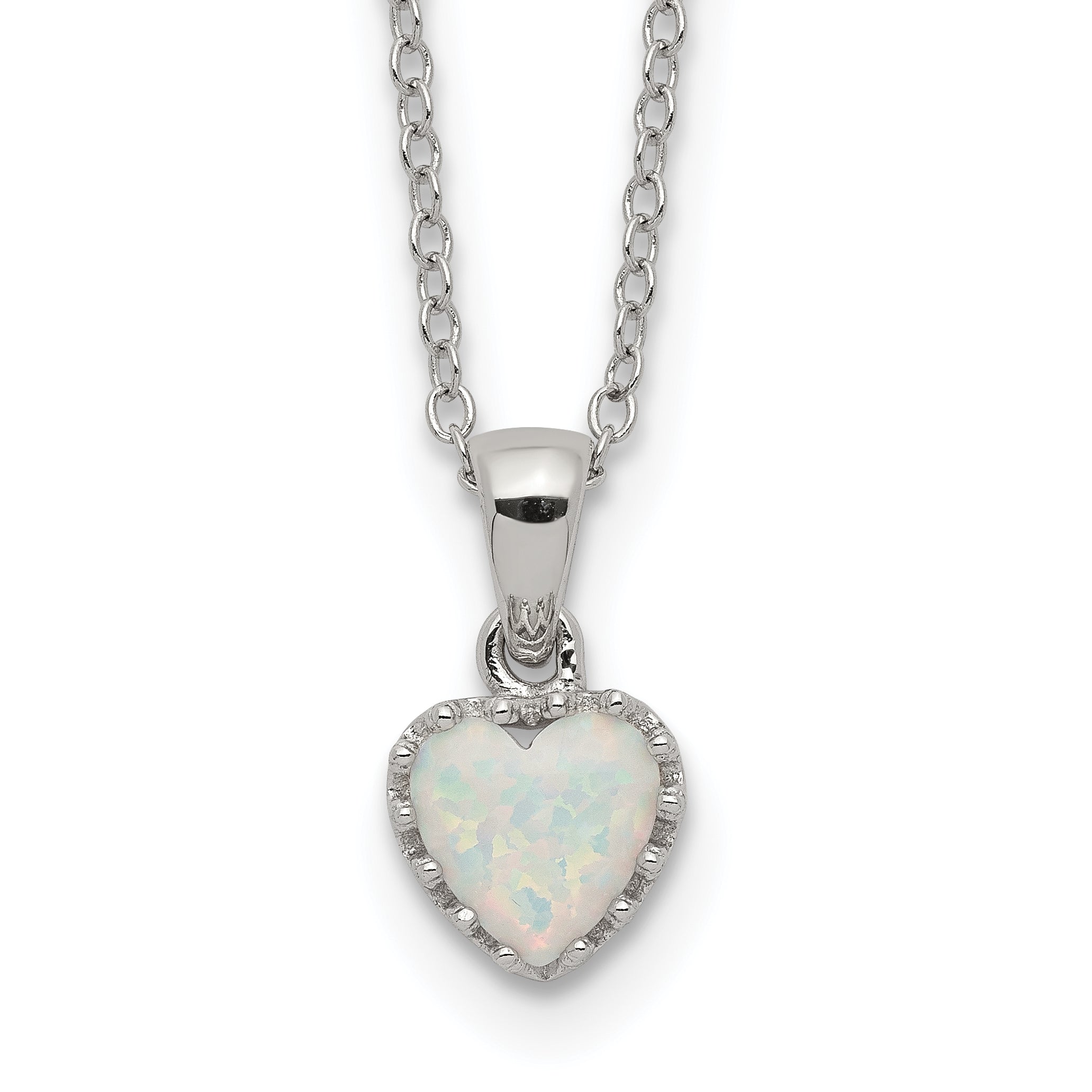 Sterling Silver Rhodium-plated Polish Heart Created Opal Necklace Main image