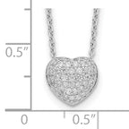 Sterling Silver Rhodium Plated CZ Heart With 1.5in ext Necklace