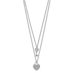 Sterling Silver Rhodium-plated CZ Heart Lock/Key With 2in ext Necklace