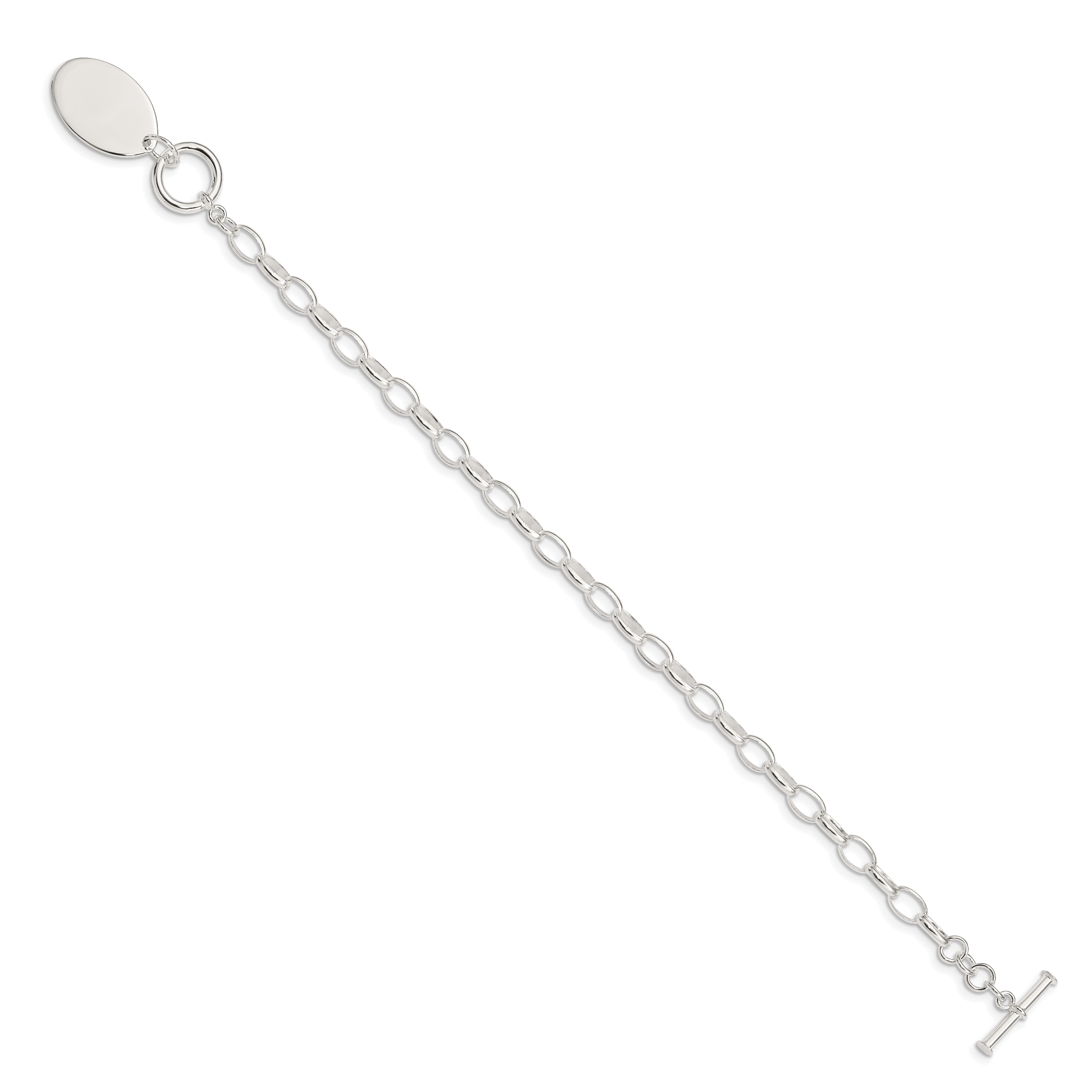 Sterling Silver Rhodium-plated Fancy Oval Disc Bracelet
