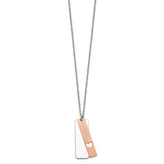 Sterling Silver RH-plated Dogtag With Rose-tone Heart With 1.25in ext Necklace