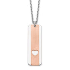 Sterling Silver RH-plated Dogtag With Rose-tone Heart With 1.25in ext Necklace