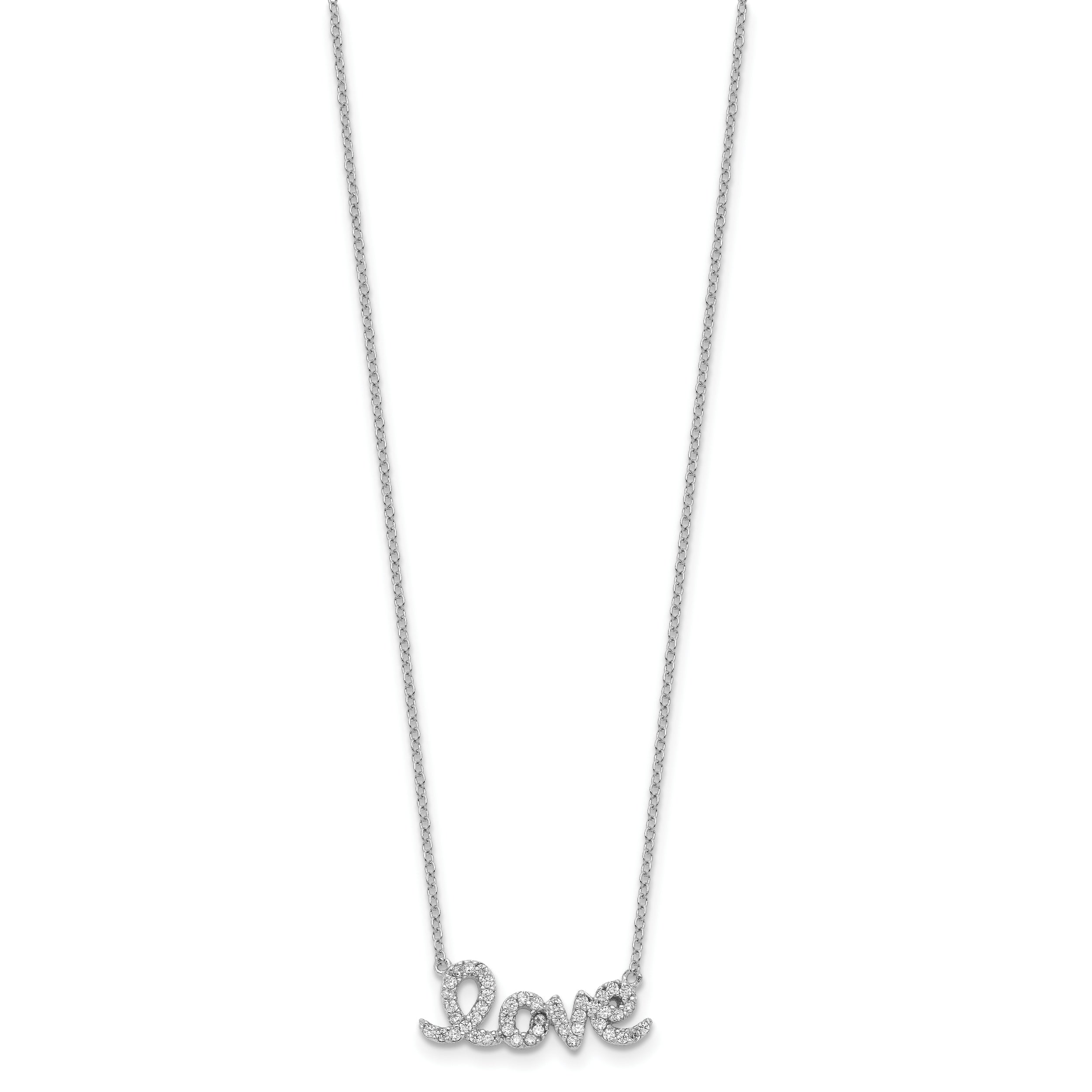 Sterling Silver Rhodium-plated CZ LOVE With 1in ext Necklace