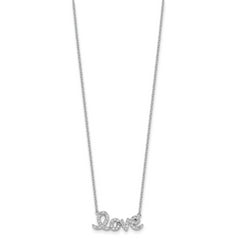Sterling Silver Rhodium-plated CZ LOVE With 1in ext Necklace