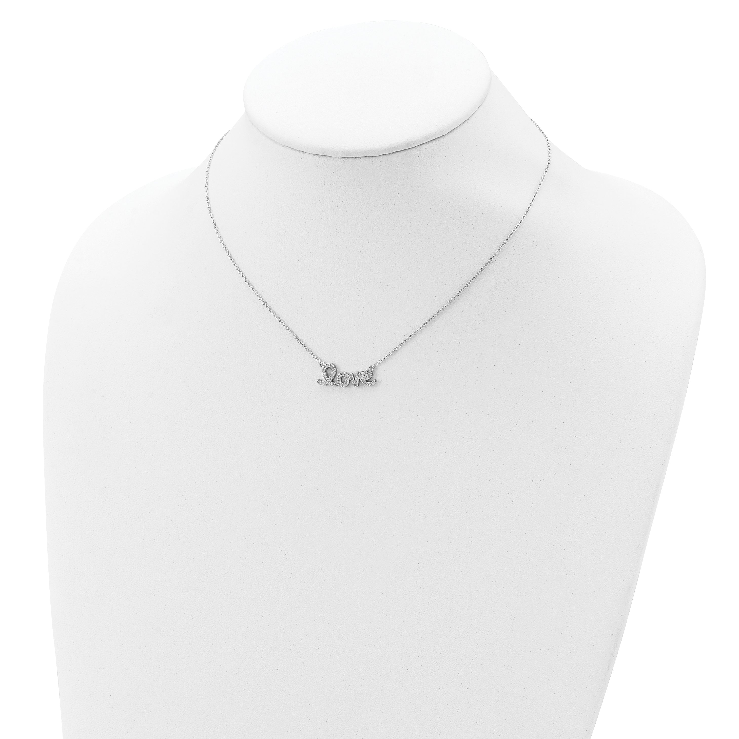 Sterling Silver Rhodium-plated CZ LOVE With 1in ext Necklace