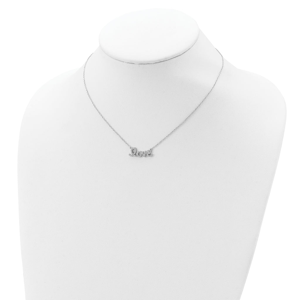 Sterling Silver Rhodium-plated CZ LOVE With 1in ext Necklace