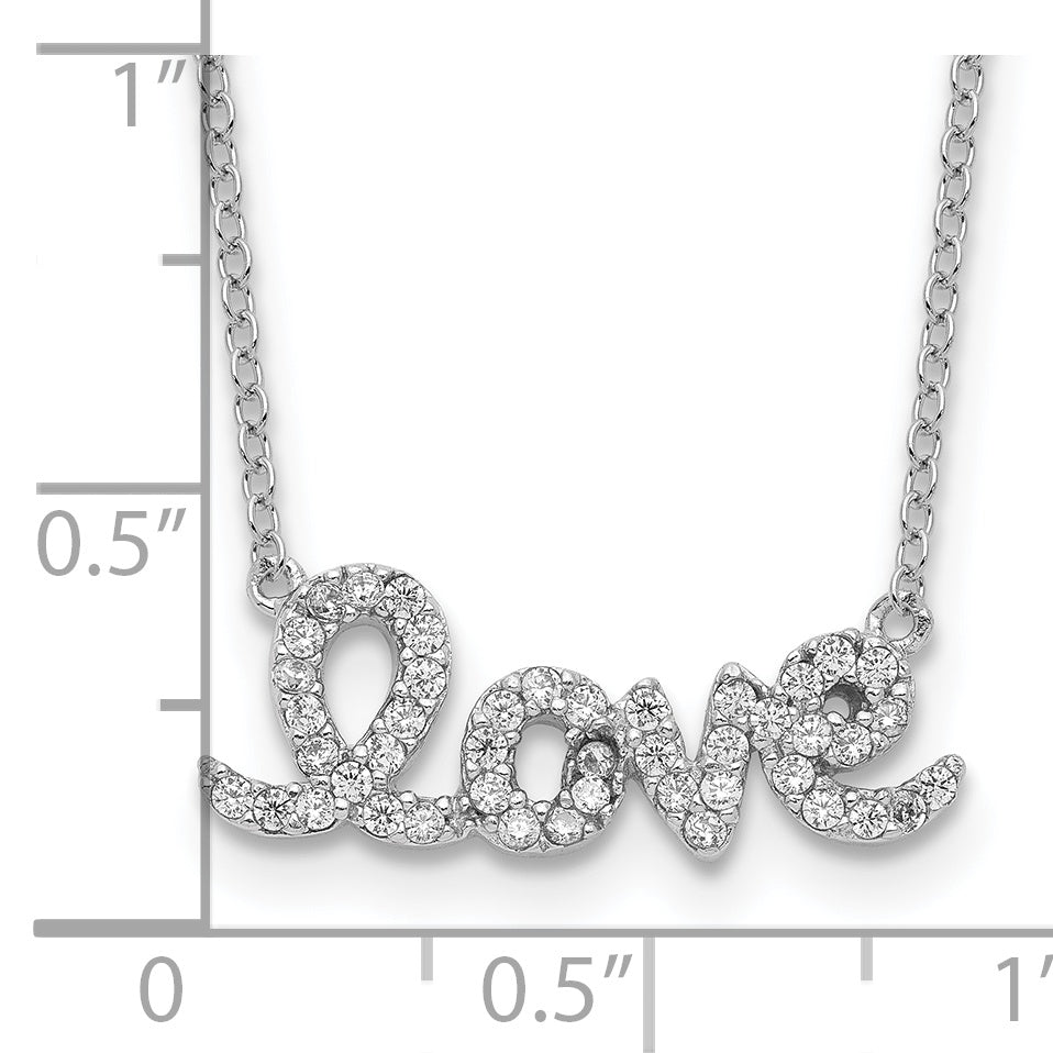 Sterling Silver Rhodium-plated CZ LOVE With 1in ext Necklace