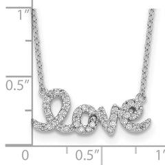 Sterling Silver Rhodium-plated CZ LOVE With 1in ext Necklace