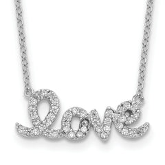 Sterling Silver Rhodium-plated CZ LOVE With 1in ext Necklace