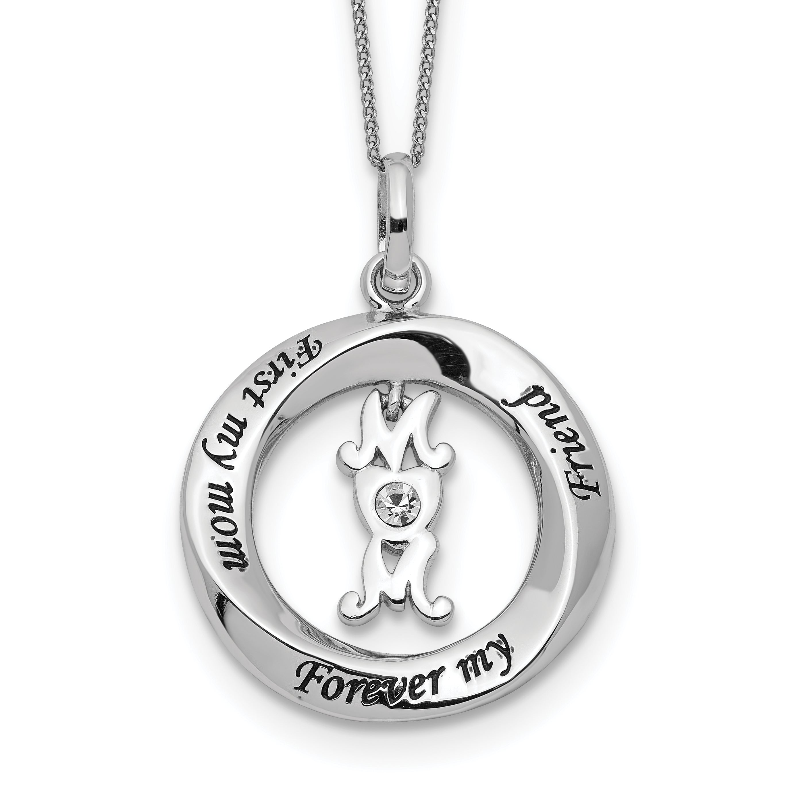 Sterling Silver CZ FIRST MY MOM, FOREVER MY FRIEND Necklace Main image